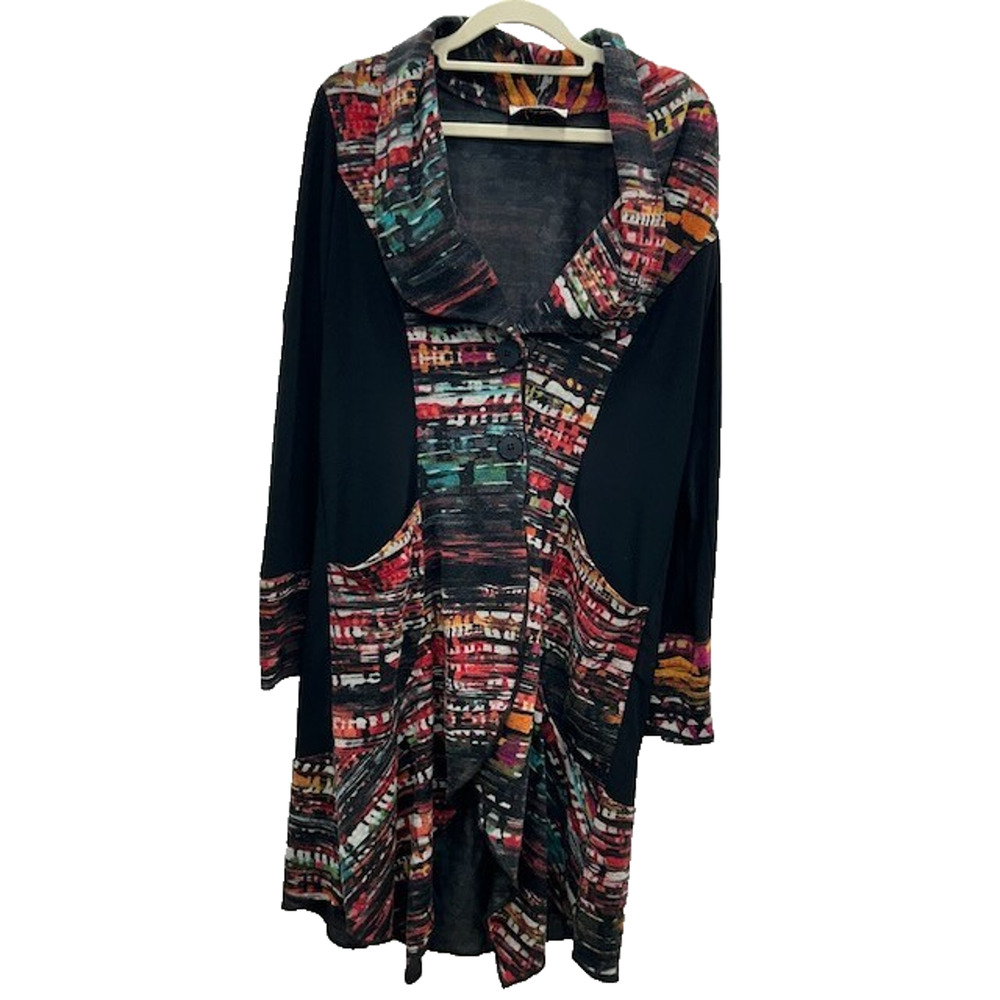 Joseph Ribkoff Womens Sweater Long‎ Cardigan Duster Art To Wear Black Size 6